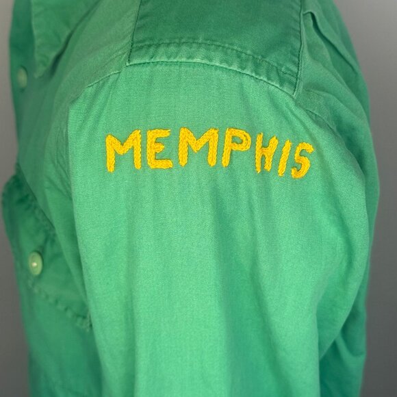 Vintage 1940s Mens Green Long Sleeve Shirt Al Chymia Temple Memphis Chain Stitch - Picture 4 of 10